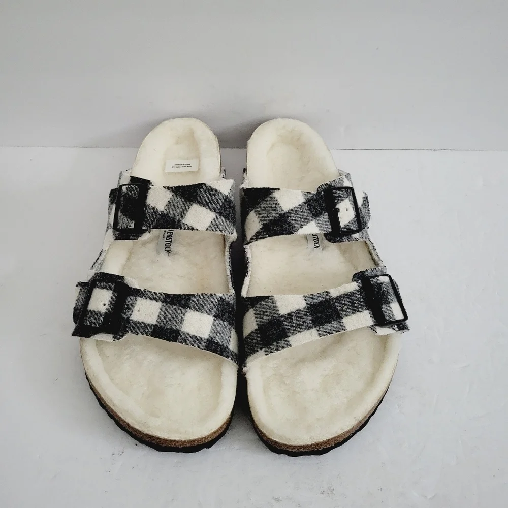 New Birkenstock Men's Arizona Rivet Shearling Sandal Plaid Wool ,Size 11 - 11,5